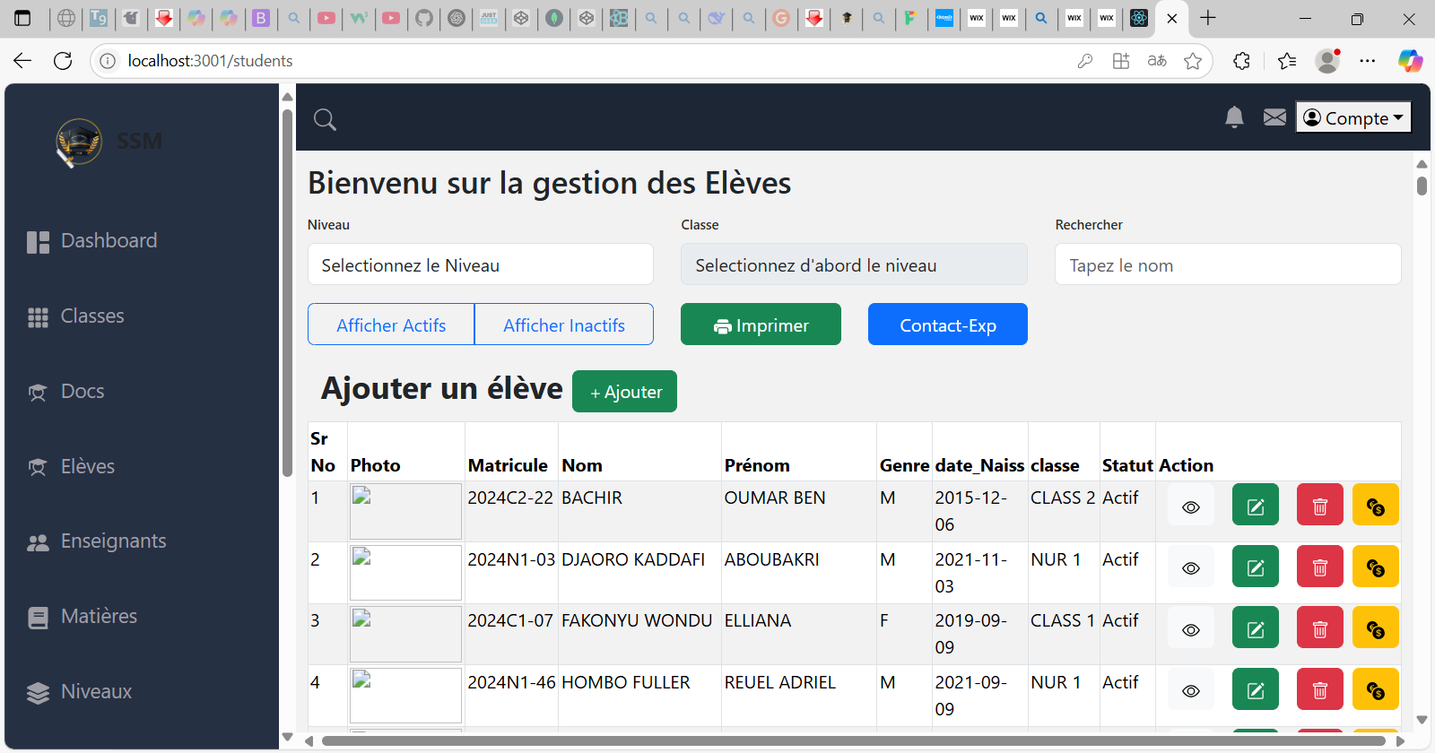 Gestion des élèves